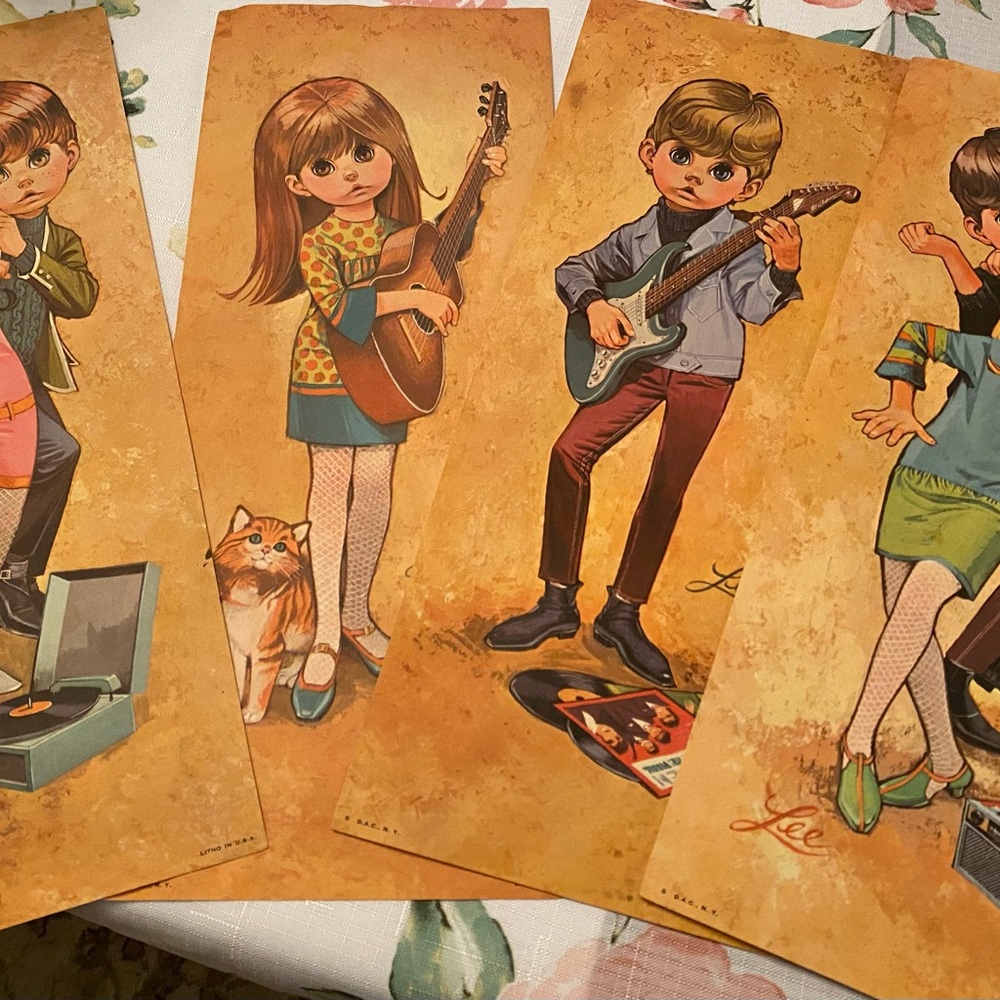 Vintage LEE Go-Go Big Eye Girl and Boy Dancing—Excellent  Cond! Set of 4 prints.